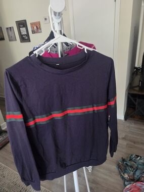 Source Unknown Navy Sweatshirt with Red and Green Stripes